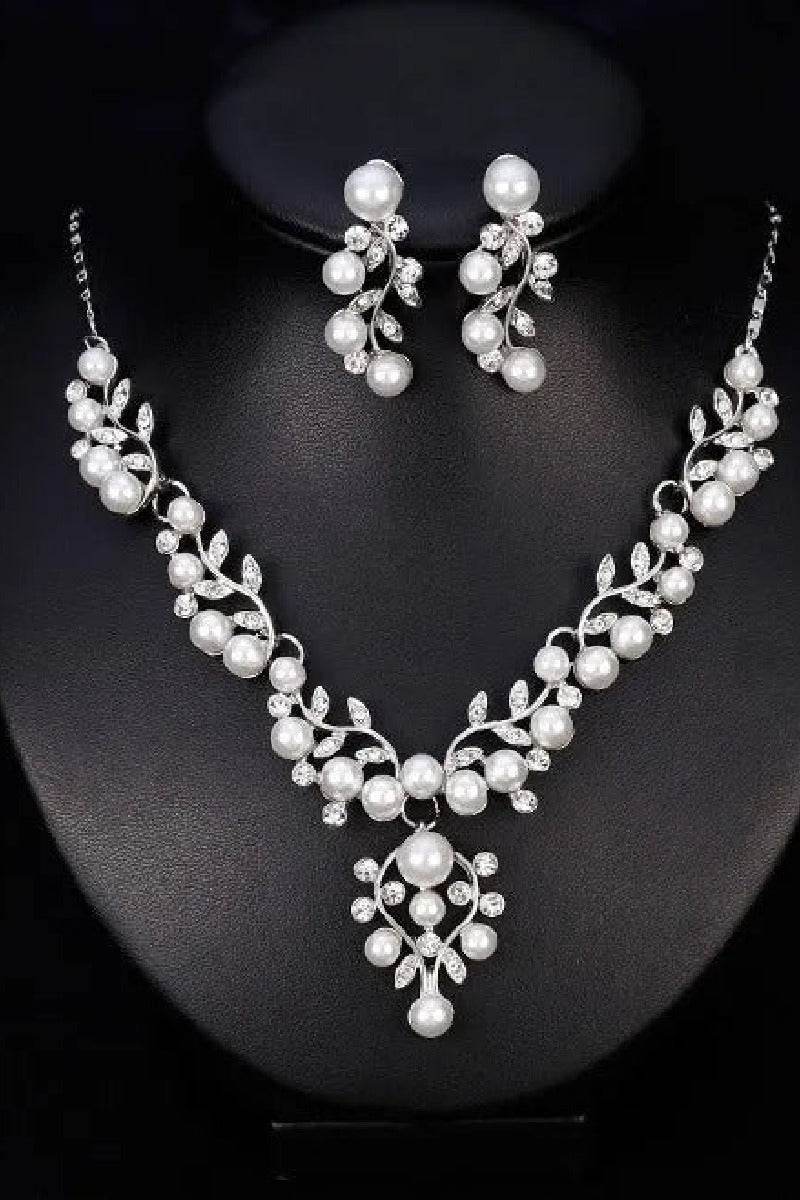 Elegant Pearl/Zircon Wedding Earrings/Necklace Jewelry Sets (Set of 2) 563237845915 - COCOMELODY